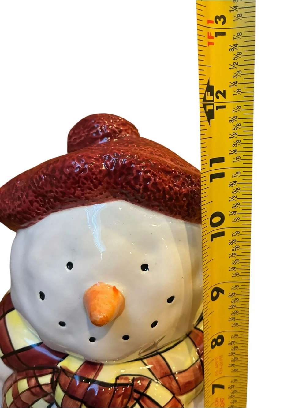 Sakura Debbied Mumm White Snowman Cookie Jar Red Hat lid Plaid Scarf Christmas